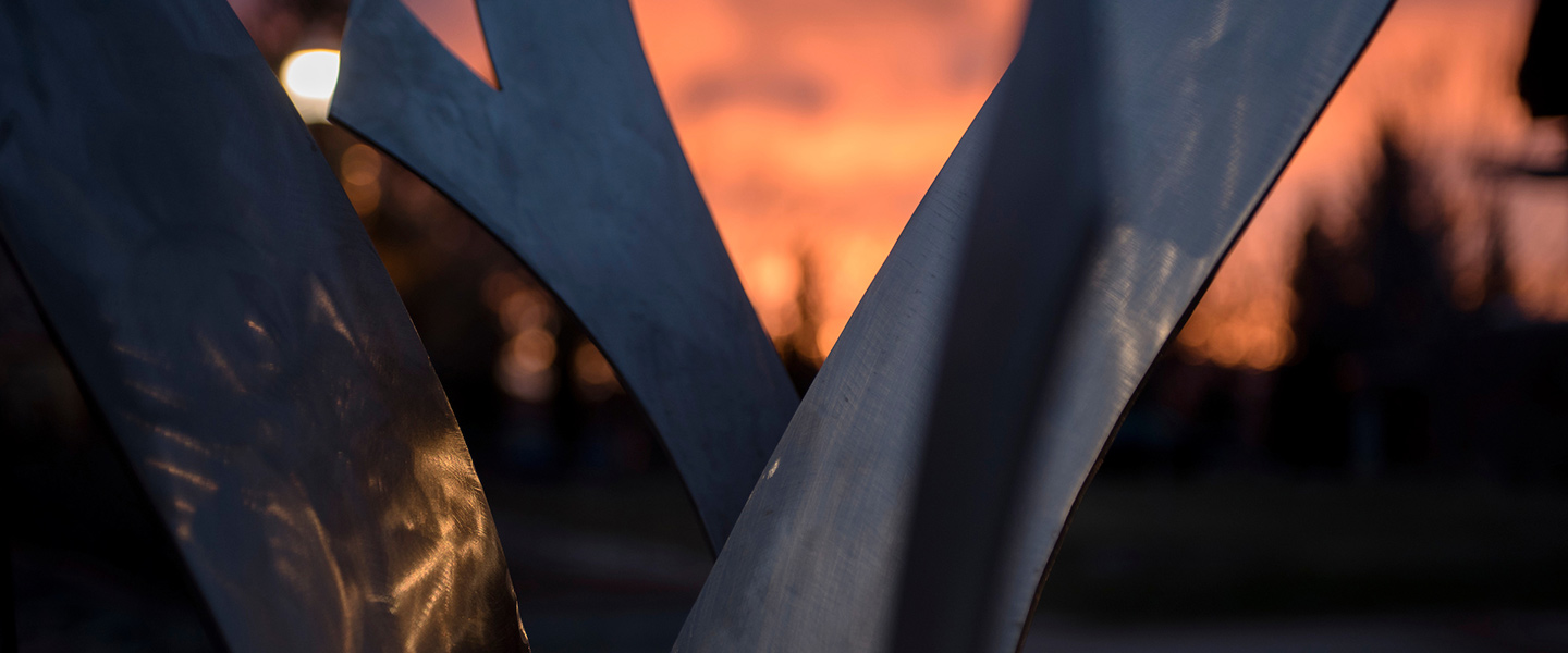 Campus statue at sunset