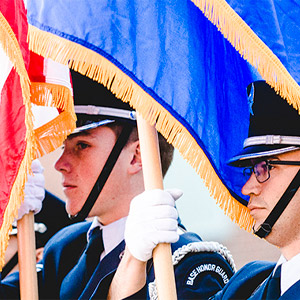 ROTC students holding flags