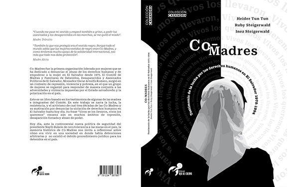 Co-Madres book cover featuring a black and white graphic of a woman wearing a kercheif | Co-Madres: Testimonio por la lucha de los derechos humanos in El Salvador, 1975-1994  