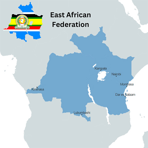 Map of Africa and the proposed East African Federation land