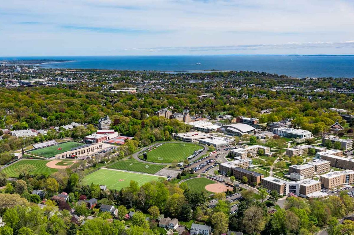 Arial shot of Fairfield University.