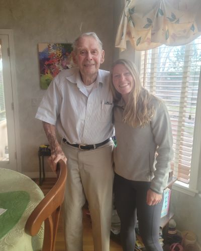 Portrait photo of donor Joseph Dunbar, left, and Amber Paul, right